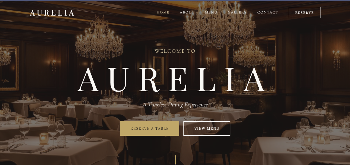 Aurelia Dining — luxury restaurant website designed and built by Vortex Digital