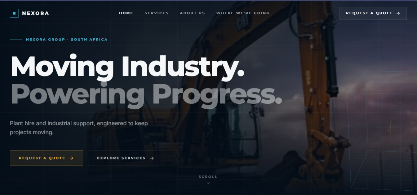 Nexora Group — plant hire & industrial support designed and built by Vortex Digital